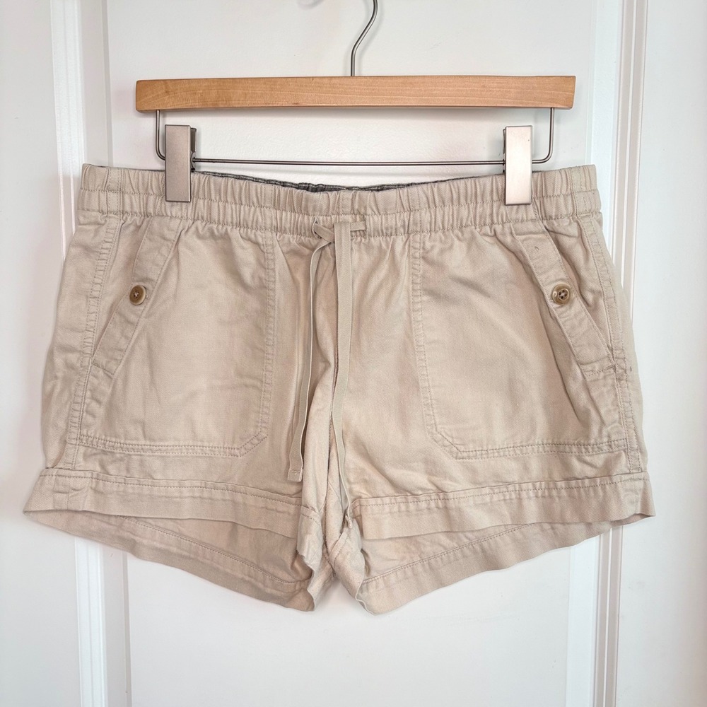 North Face Shorts Women's Large Khaki Cotton Blend Drawstring Casual Shorts EUC